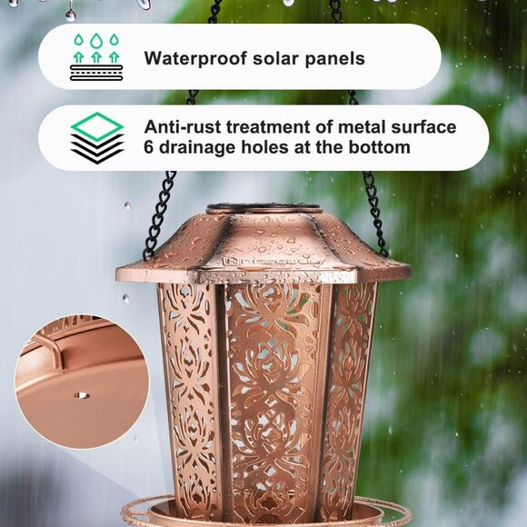 Solar Bird Feeders for Outdoors Hanging - Premium Grade Metal Bird Feeder, Chew- - Picture 5 of 6